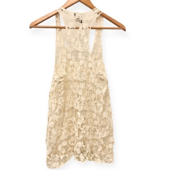 Bobeau Crochet Tank Top Cream Ivory Floral Cover Up Loose Fit Relaxed Sz Medium - Picture 2 of 8